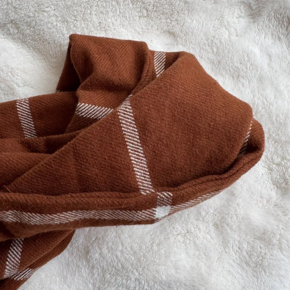 NWT Chic Pup Co Autumn Plaid Dog Scarf, Burnt Orange + White, Size Large